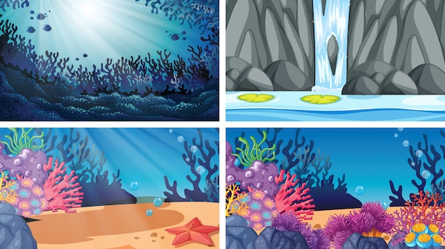 Set of different water scenes