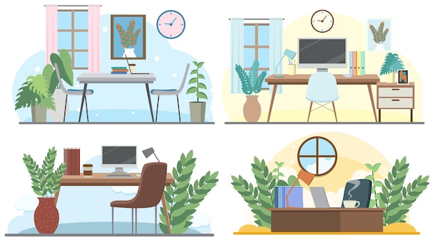 Free vector set of different workplace in flat style