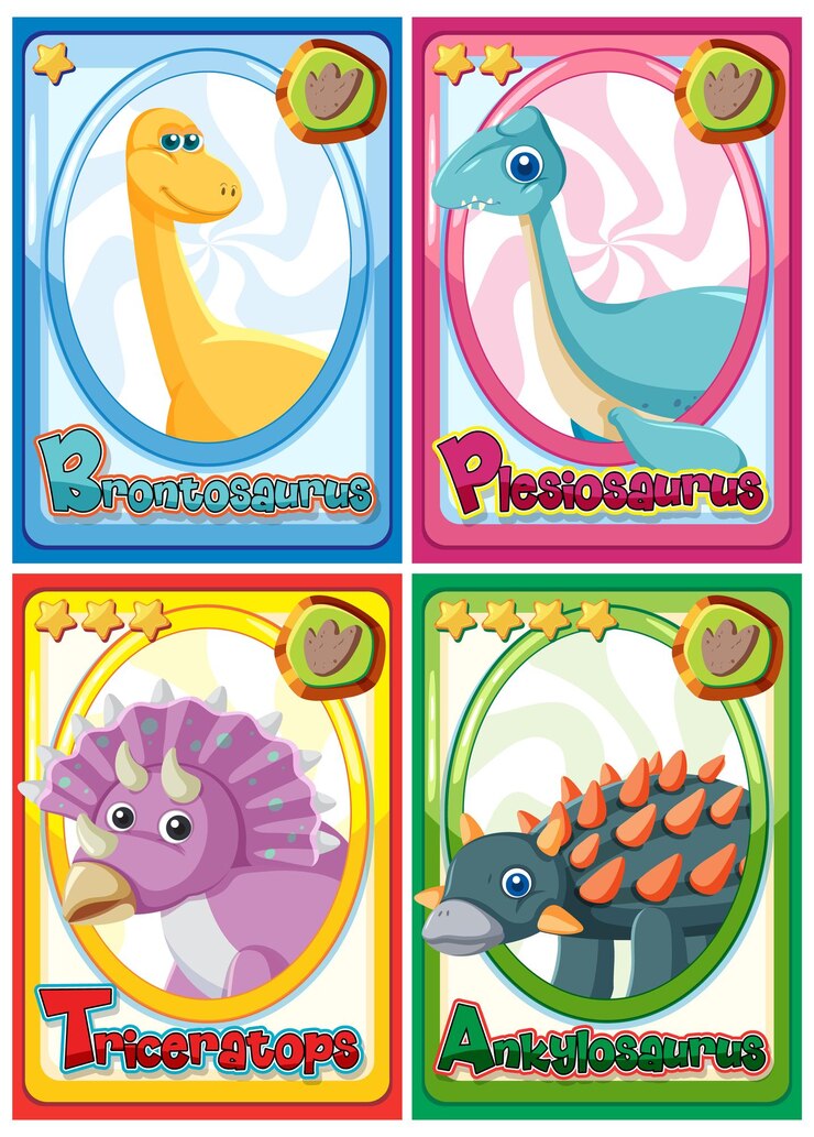 Free Vector set of dinosaur cartoon character cards