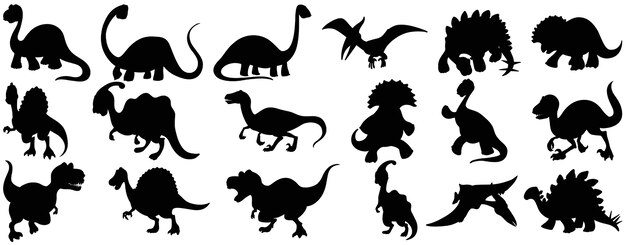 Set of dinosaur cartoon character silhouette