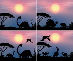 Set dinosaur in nature background