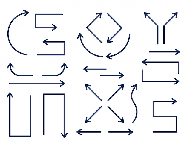 Set of directional arrows in thin line style