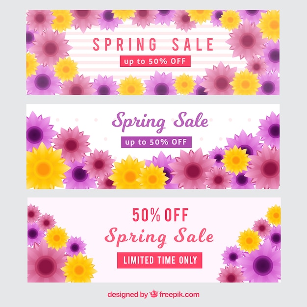 Set of discount banners with flowers