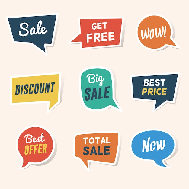 Set of discount and offer paper speech bubble banners