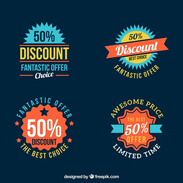 Set of discount stickers in vintage style