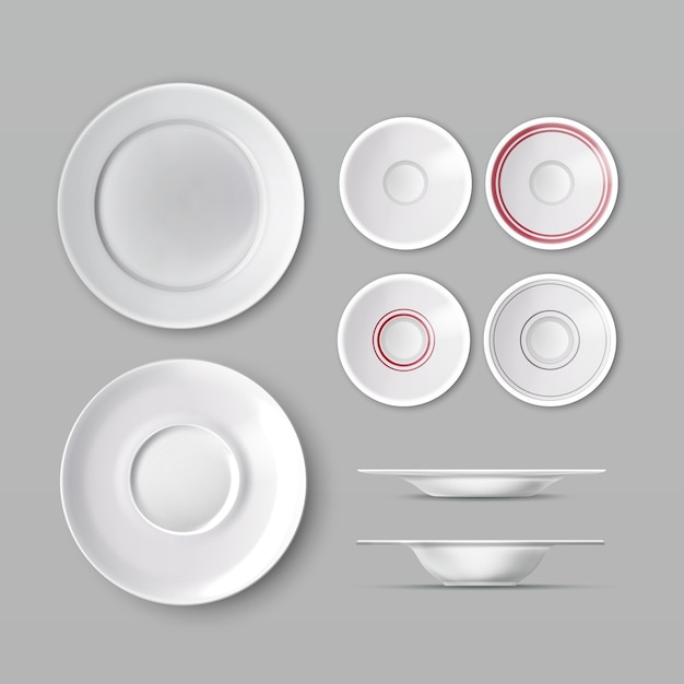 Set of dishware with white empty plates