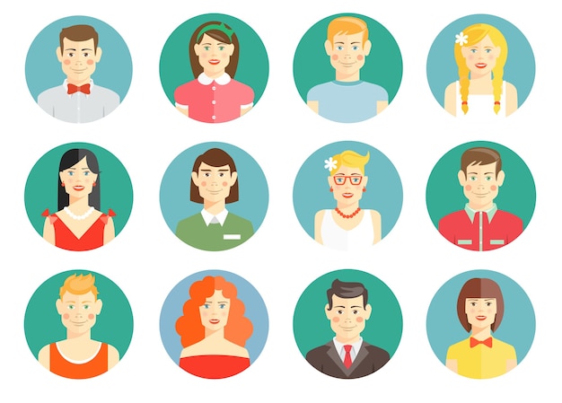 Set of diverse people avatar icons with men and women  girls and boys