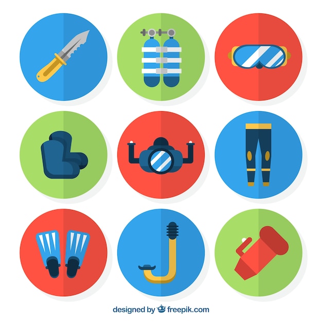 Free vector set of diving icons in flat design