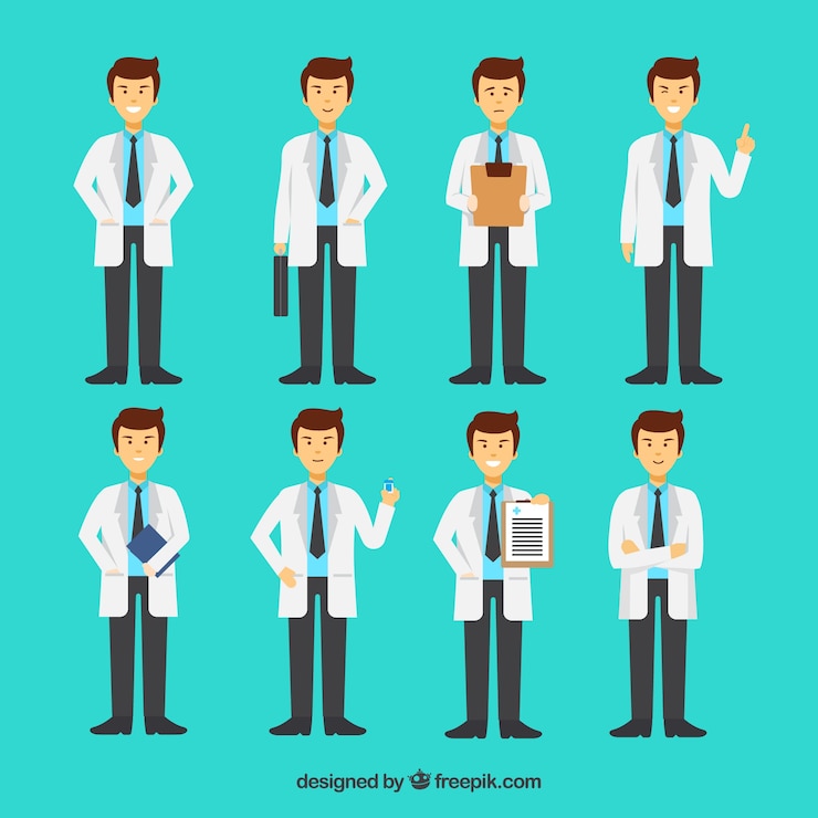 Free Vector set of doctor characters
