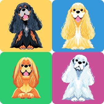 白い背景の上に座っているコッカースパニエル犬漫画のイラスト プレミアムベクター 白い背景の上に座っているコッカースパニエル犬漫画のイラスト プレミアムベクター