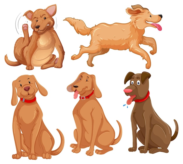 Vettore gratuito set di personaggi dei cartoni animati di cani