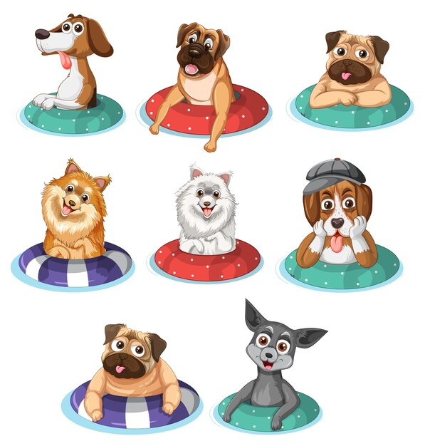 Free vector set of dogs in floating ring