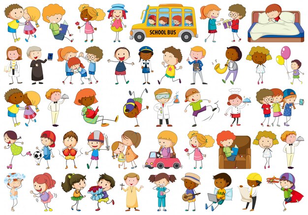 Free Vector set of doodle character