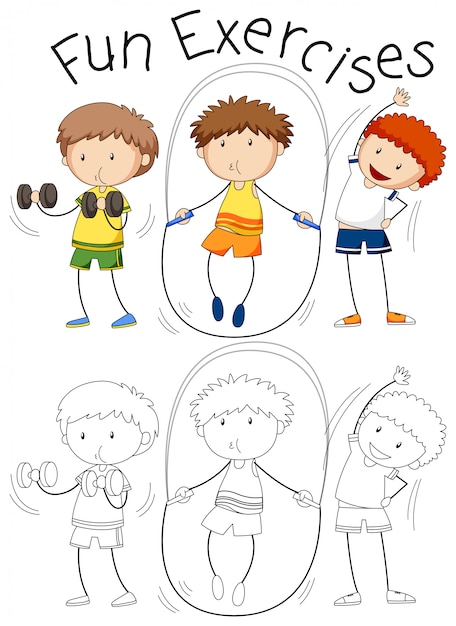 Set of doodle people excercise