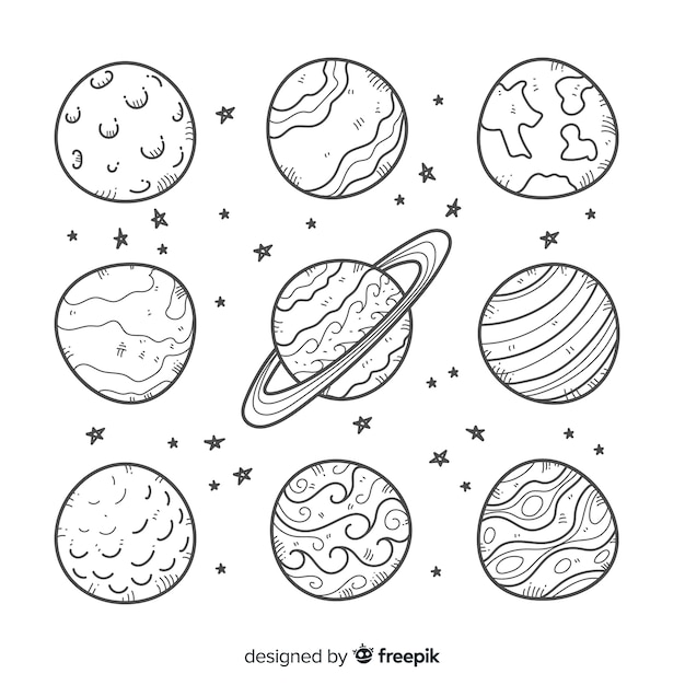 Free vector set of doodle style space stickers