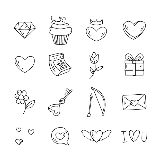 Set of doodled valentine's day elements