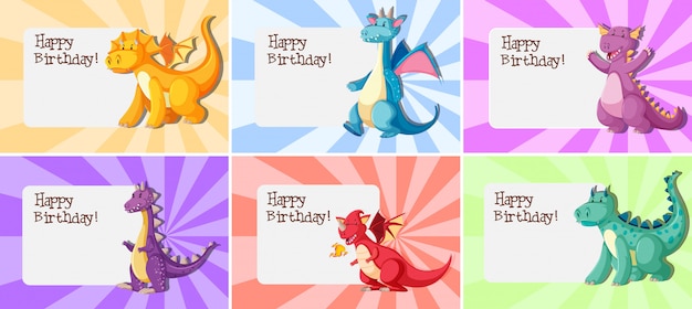 Free vector set of dragon birthday template