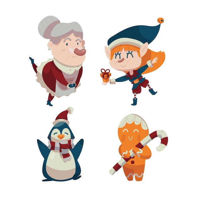 Free vector set of drawn christmas characters