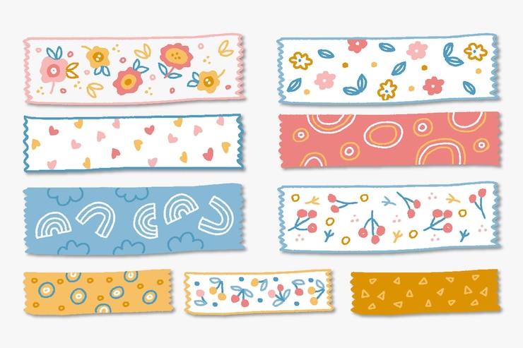 Free Vector set of drawn different washi tapes