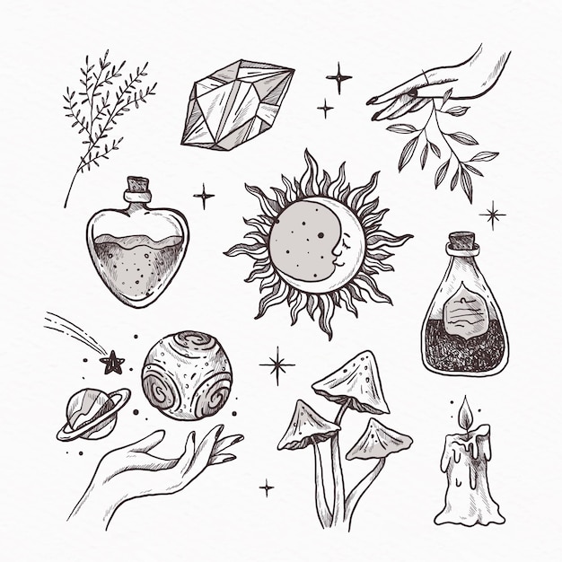 Free vector set of drawn esoteric elements