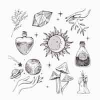 Free vector set of drawn esoteric elements