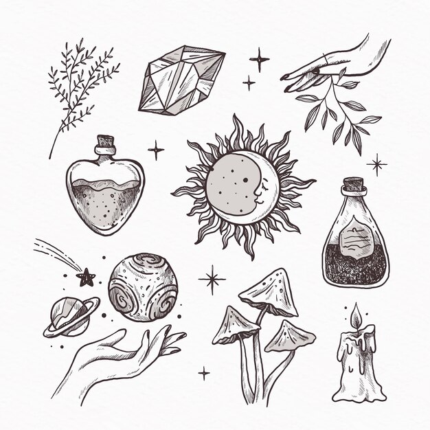 Set of drawn esoteric elements