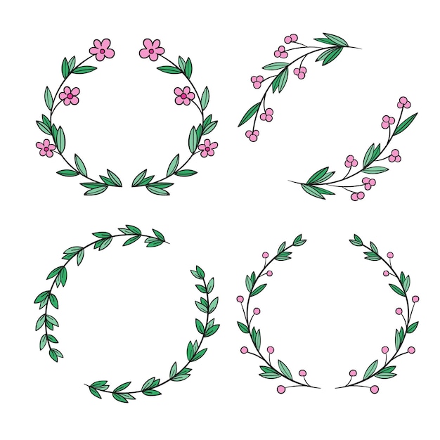 Set of drawn floral frames