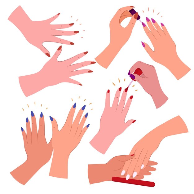 Set of drawn manicure hand