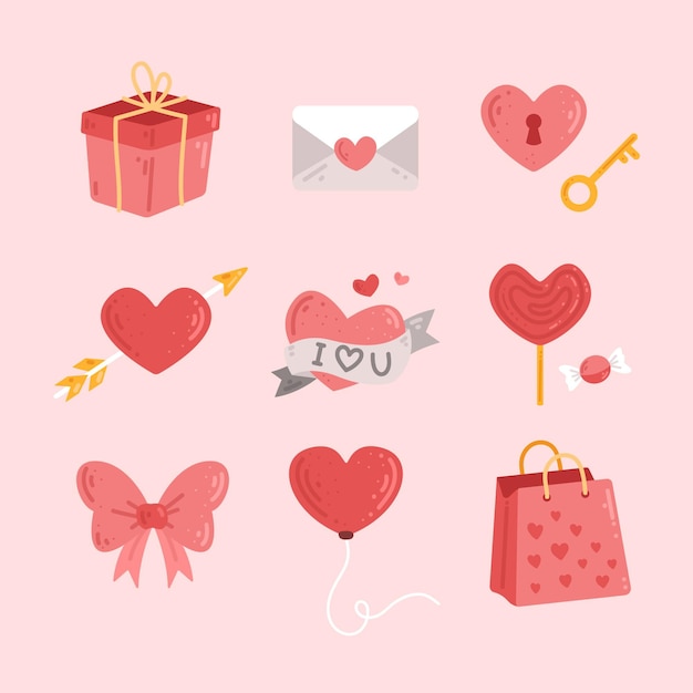 Set of drawn valentine's day elements