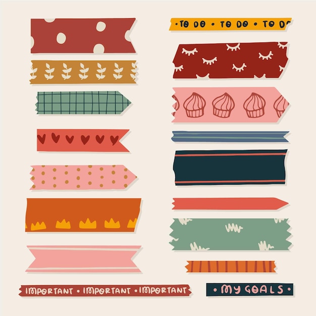 Free vector set of drawn washi tape