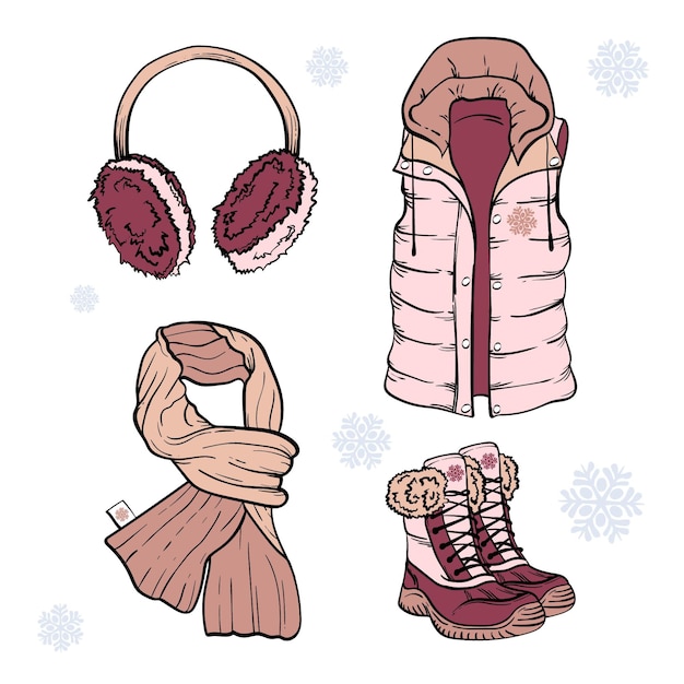 Free vector set of drawn winter clothes