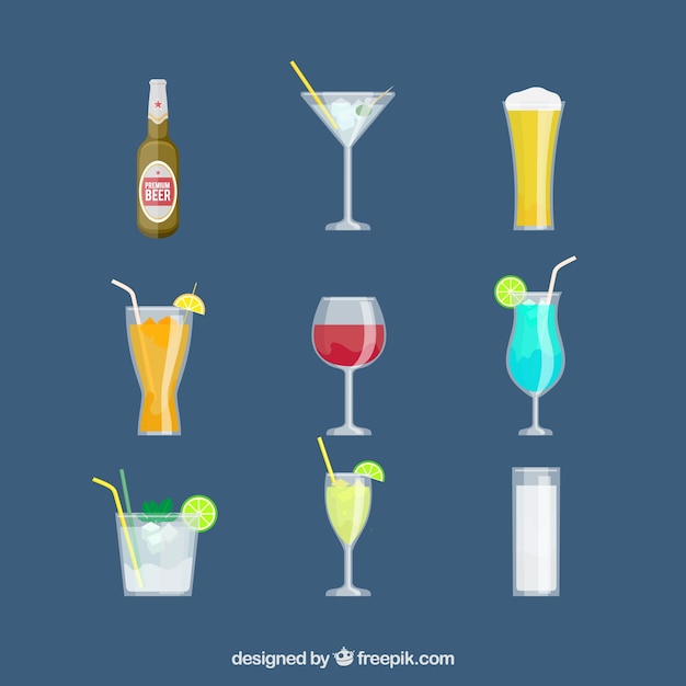 Set di icone di bevande in design piatto