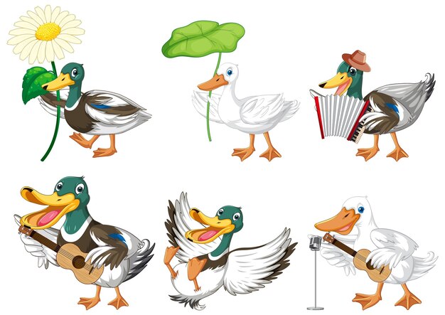 Free Vector set of duckling doing different activities