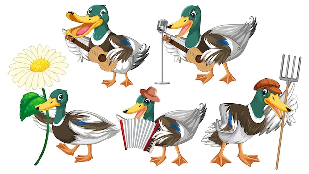 Free Vector set of duckling doing different activities