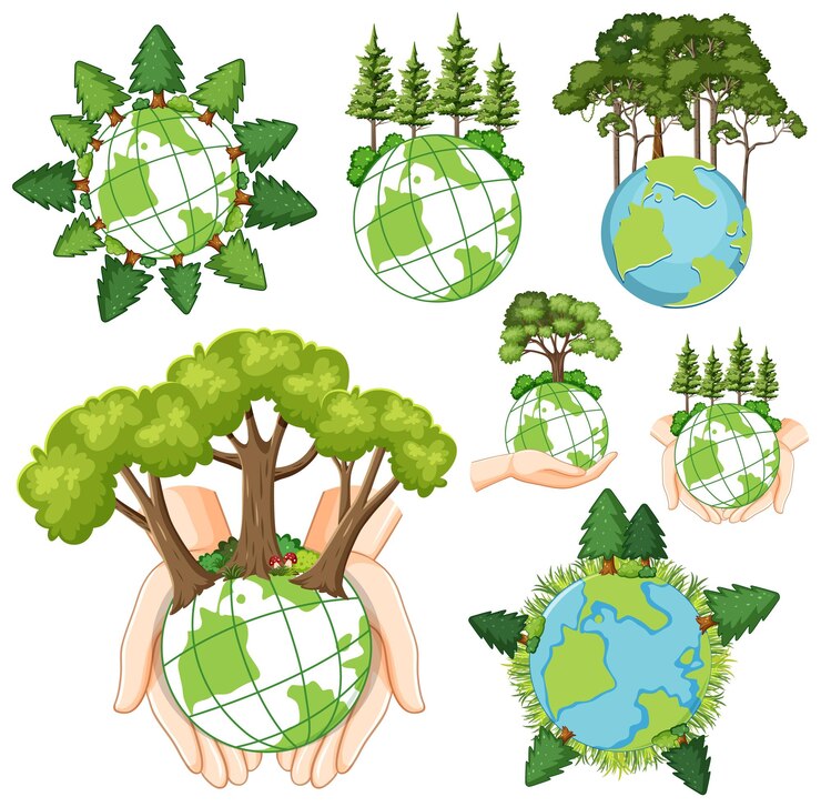 Free Vector set of earth globes and trees