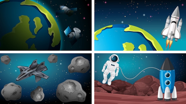 Set of earth and rocke space scenes