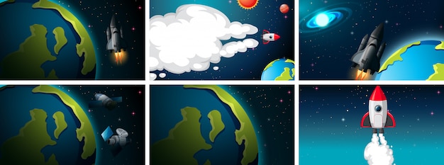 Free vector set of earth and rocket scenes