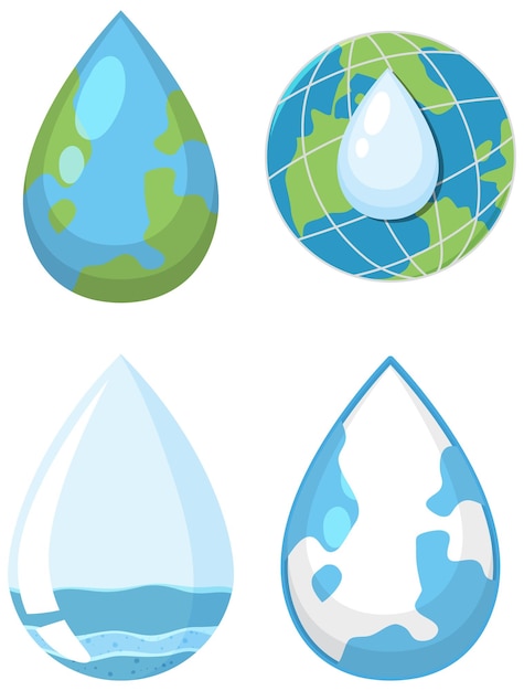 Set of earth water drop elements