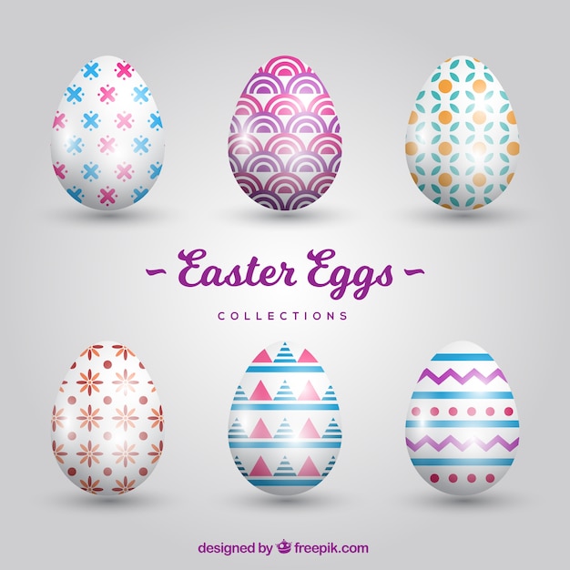 Set of easter eggs in realistic style