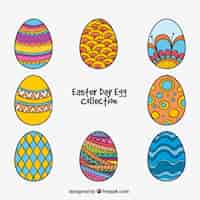 Vettore gratuito set di uova di pasqua con disegni colorati