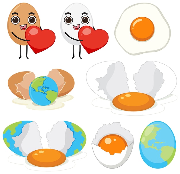 Set of eggs cartoon characters