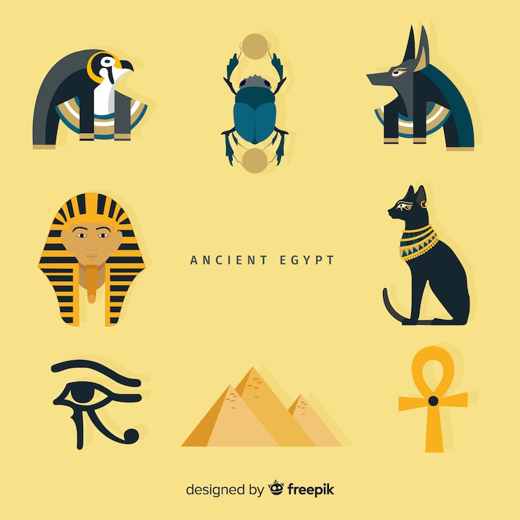 Free Vector set of egyptian symbols in flat design