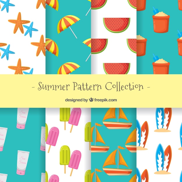 Free vector set of eight summer patterns