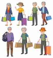 Free vector set of elderly person cartoon character