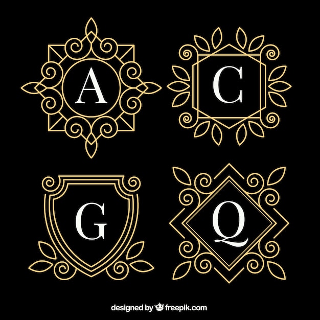 Vettore gratuito set di monogrammi d'oro eleganti