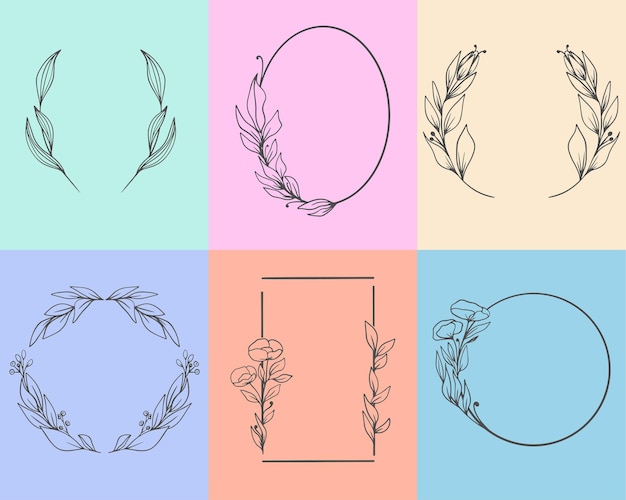 Free vector set of elegant hand drawn frames with leaves