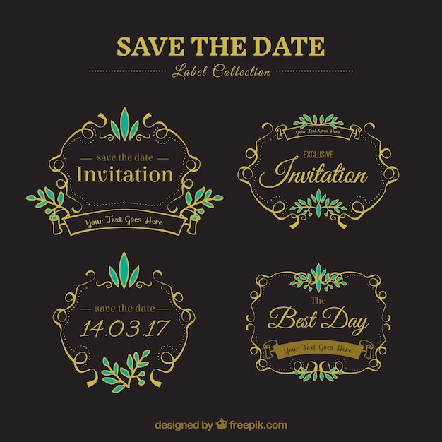 Free vector set of elegant wedding stickers in vintage style