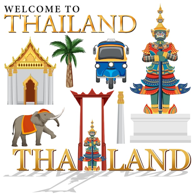 Vettore gratuito insieme di elementi sull'attrazione turistica della thailandia