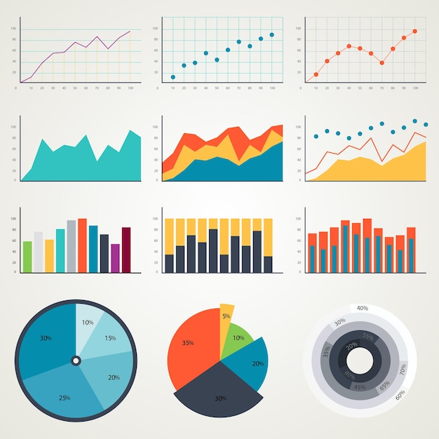 Set of elements chart for infographics graphs diagrams Chart in color