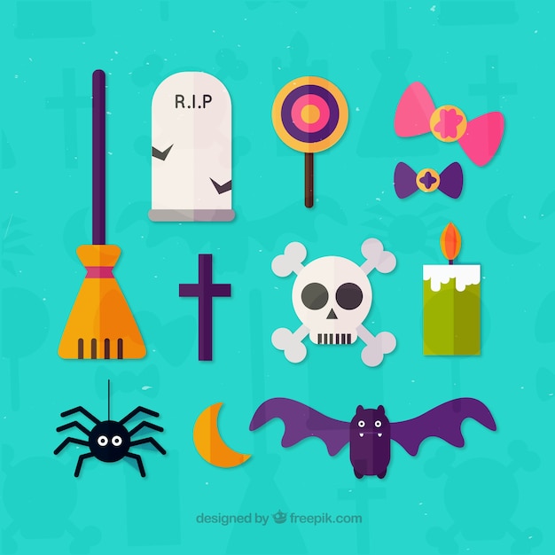 Free vector set of elements halloween party in flat design